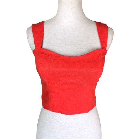 Vix By Paula Hermanny Orange Bustier Cropped Padded Linen Blend Flirty Tank Top - Picture 1 of 10